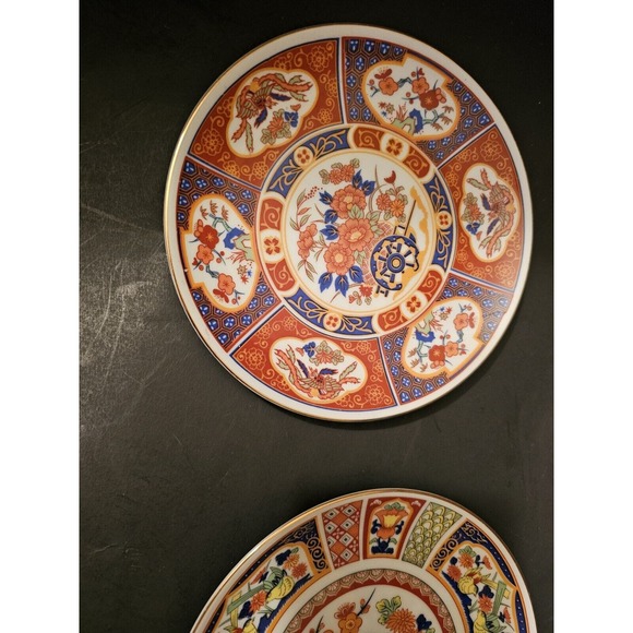 Four Vintage Japanese Gold Imari Hand Painted 6" Porcelain Plates W Hangers - Picture 3 of 15